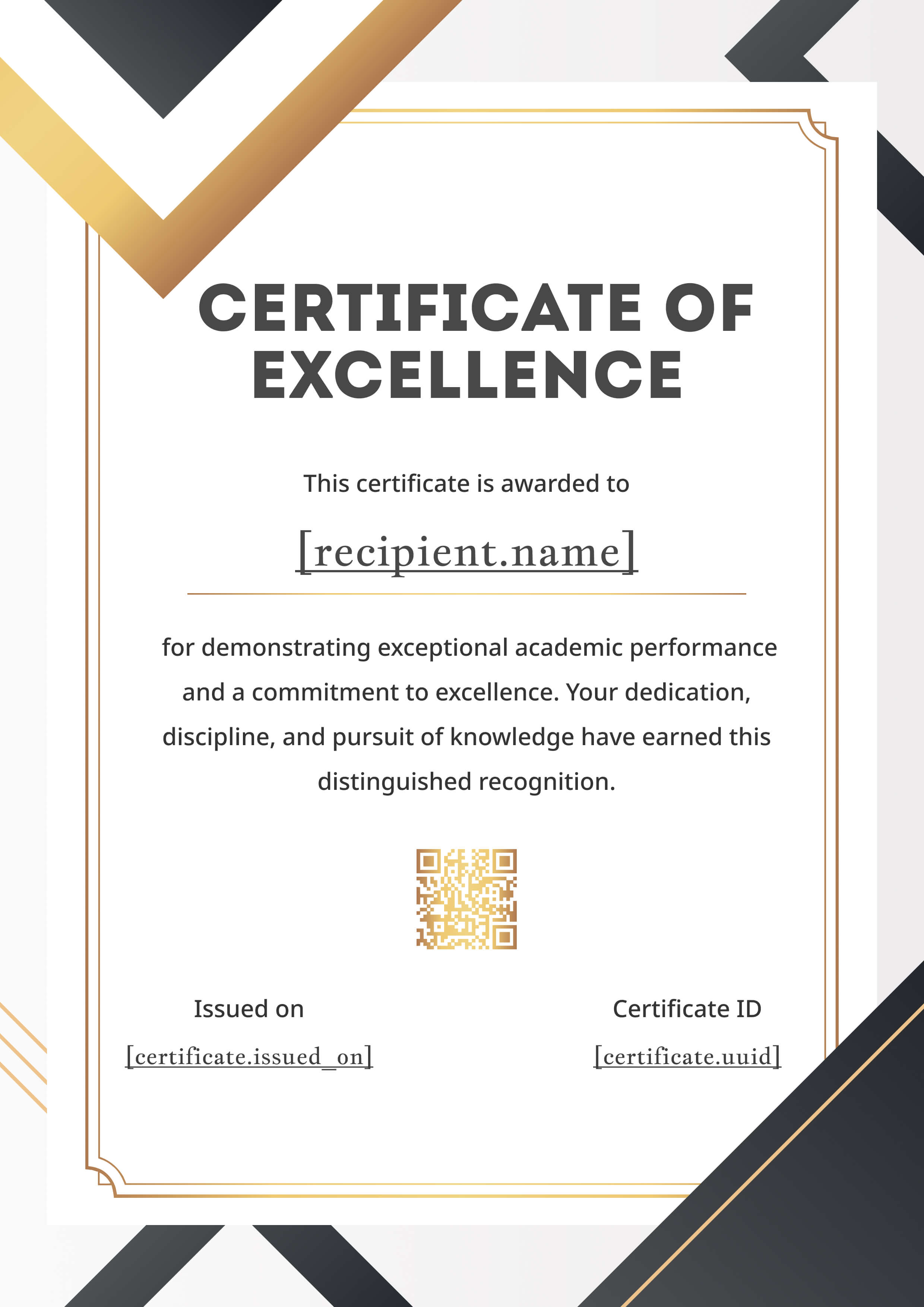Black & Gold Chevron Portrait — certificate of completion template preview