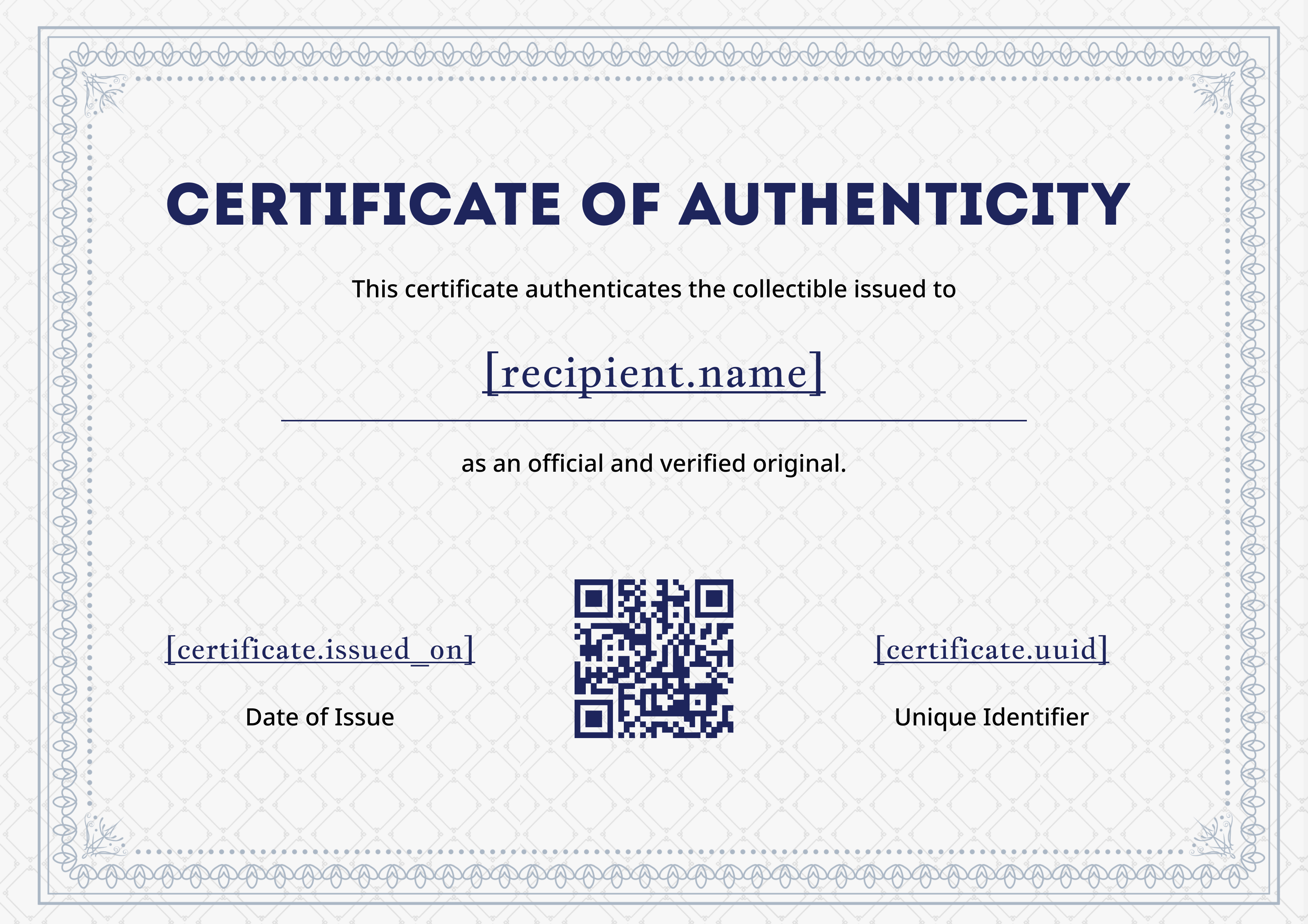 Classic Navy Guilloche Landscape — certificate of completion template