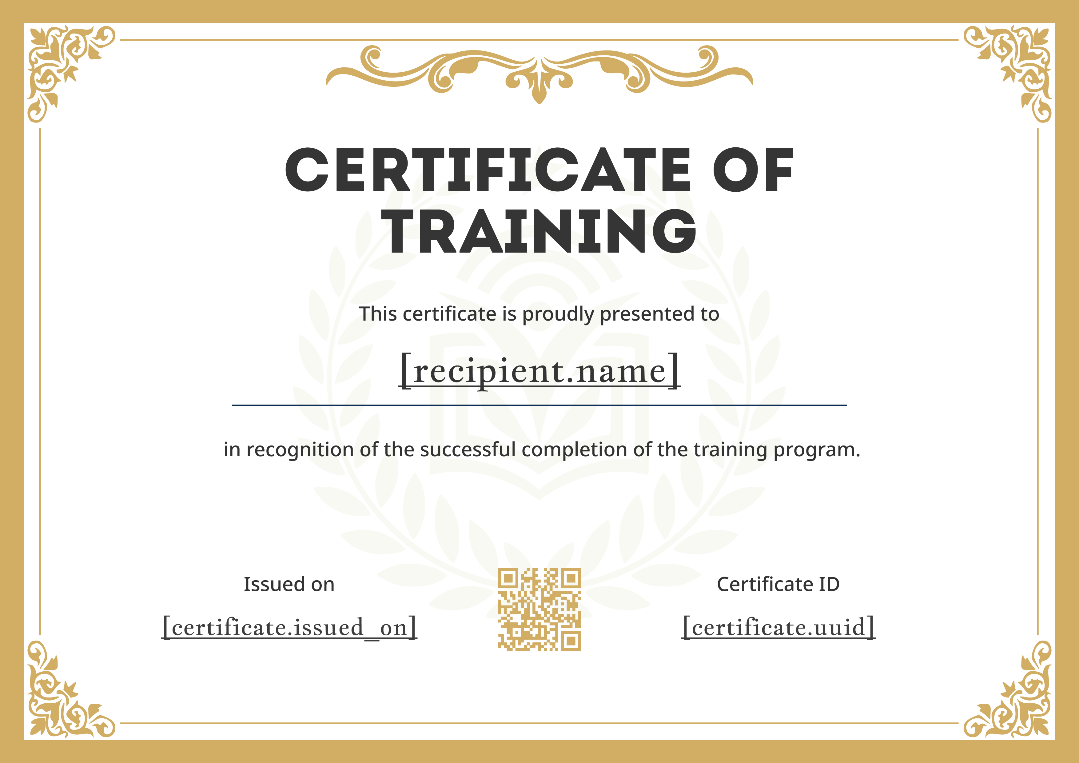 Classic Gold Flourish Training Certificate — certificate of completion template preview