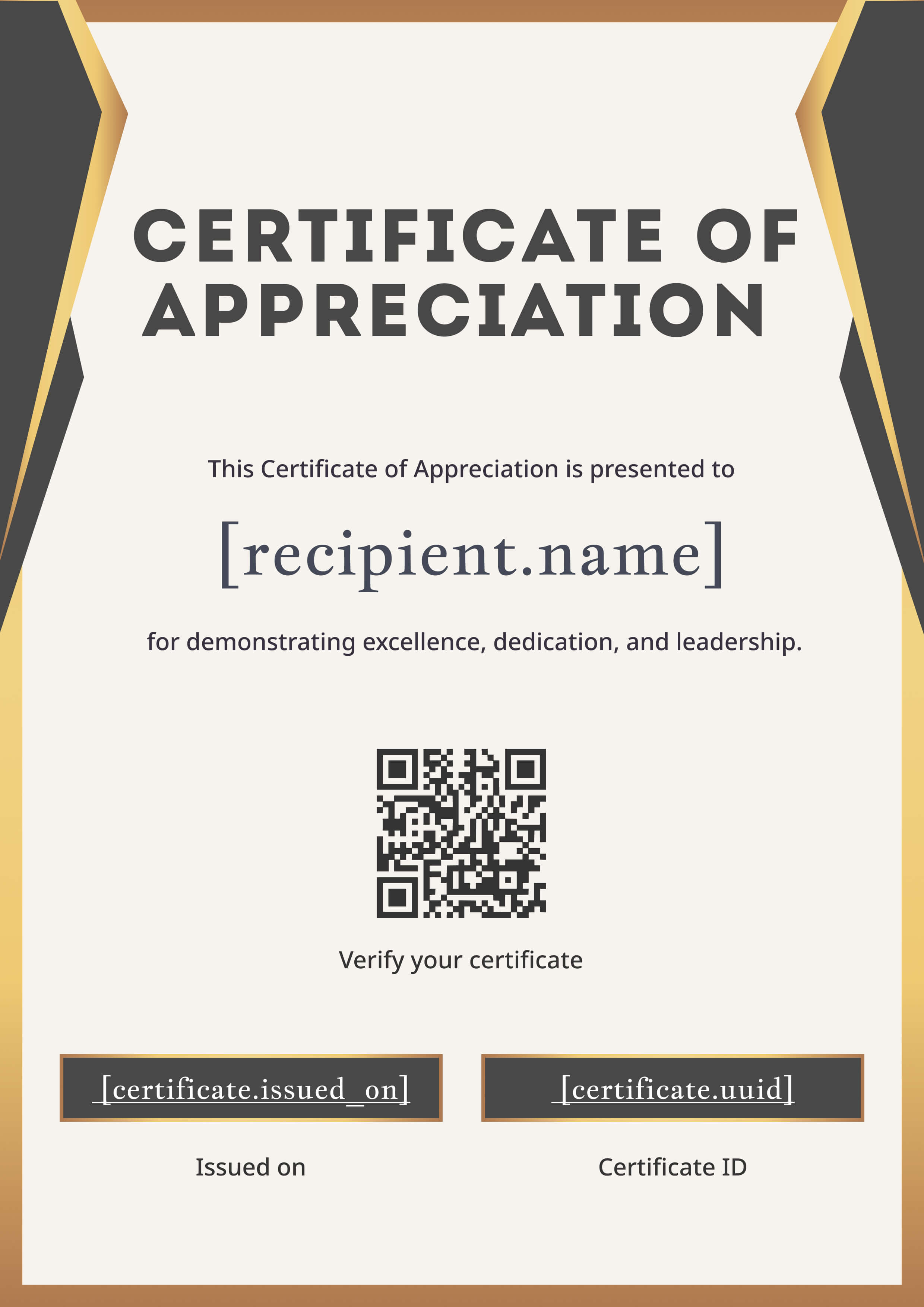 Gold & Charcoal Angular — Portrait — certificate of completion template preview