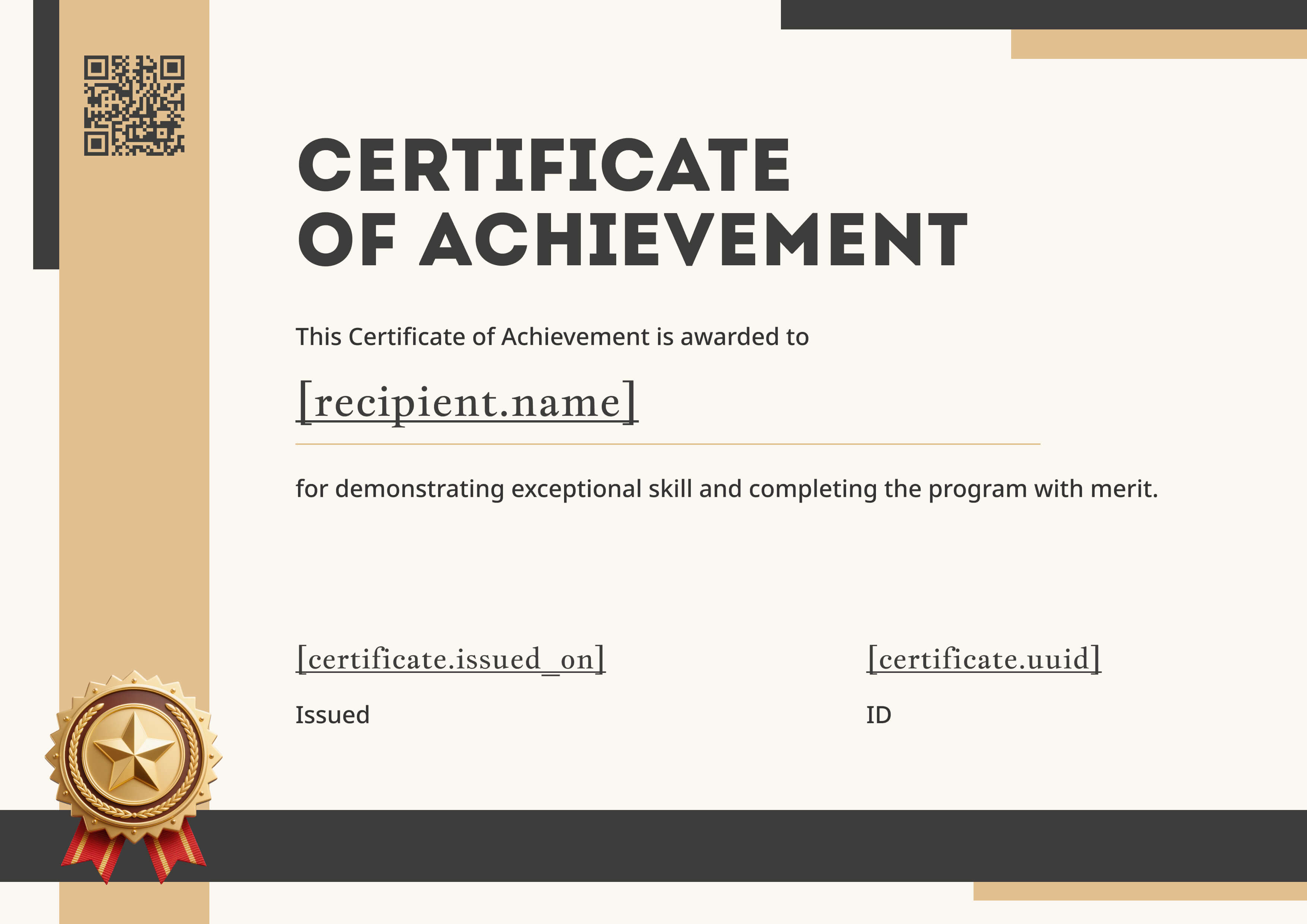 Modern Tan & Charcoal — certificate of completion template preview