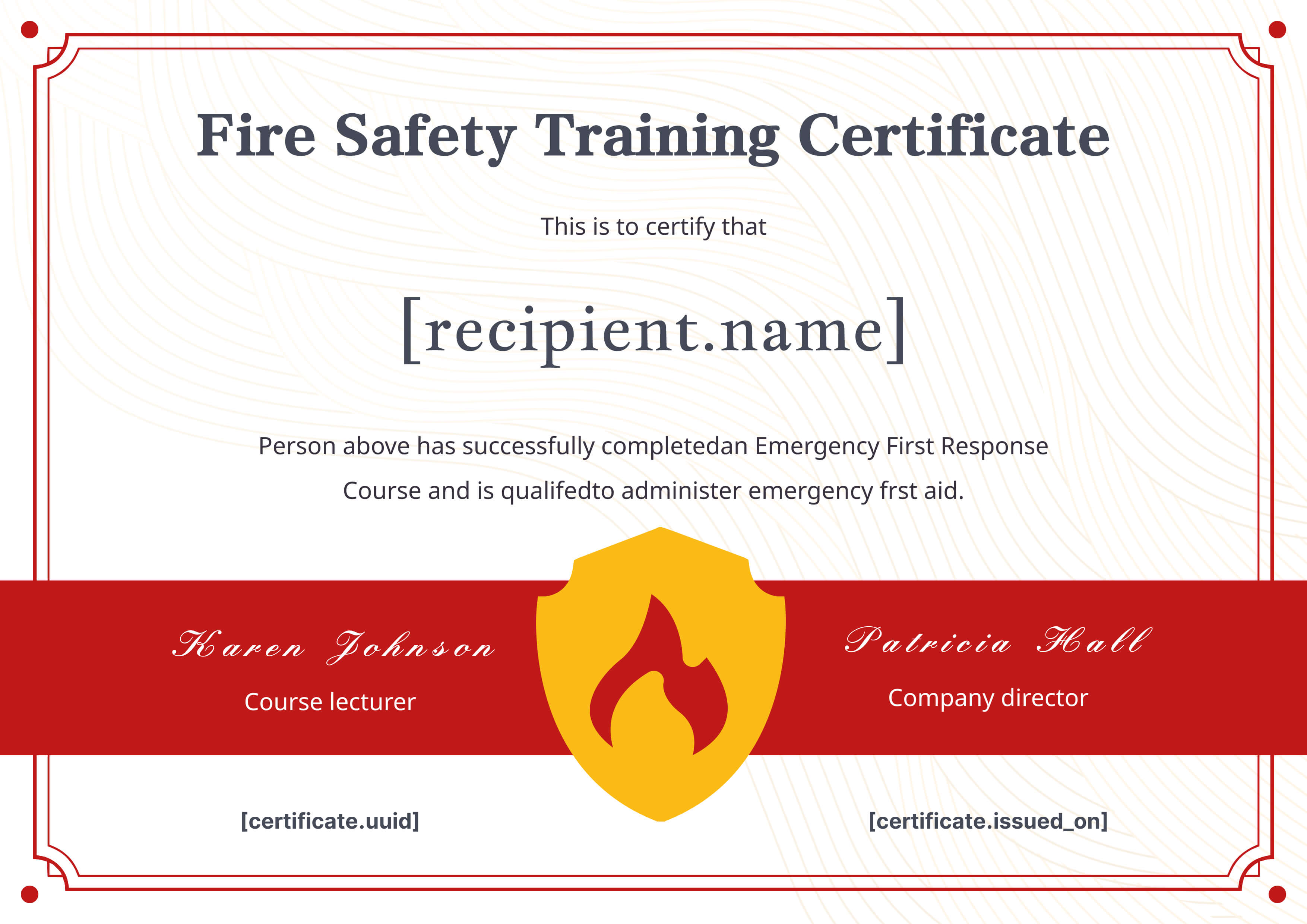 Red Border Fire Safety Training — certificate of completion template preview
