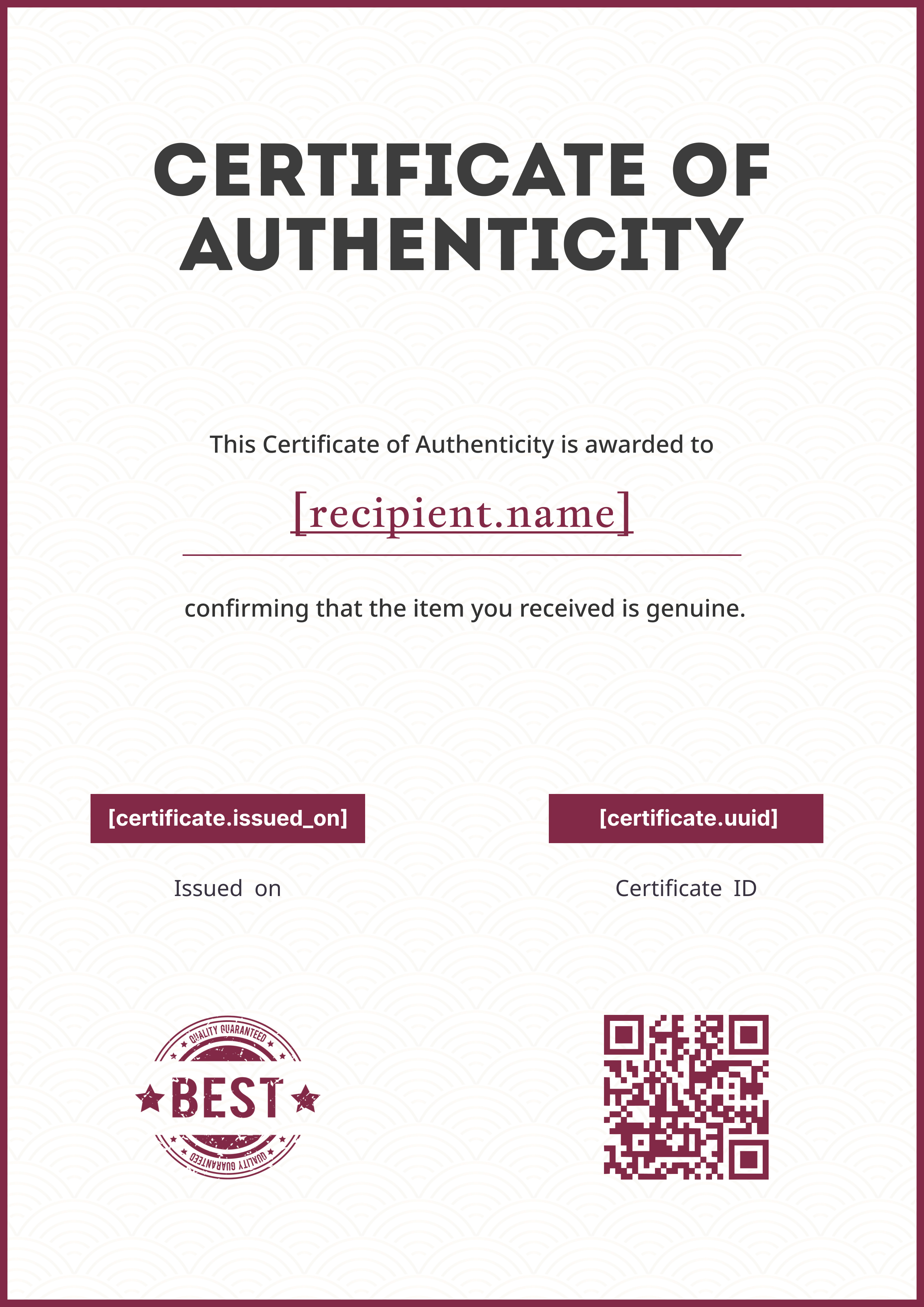 Burgundy Quality Seal Portrait — certificate of completion template preview