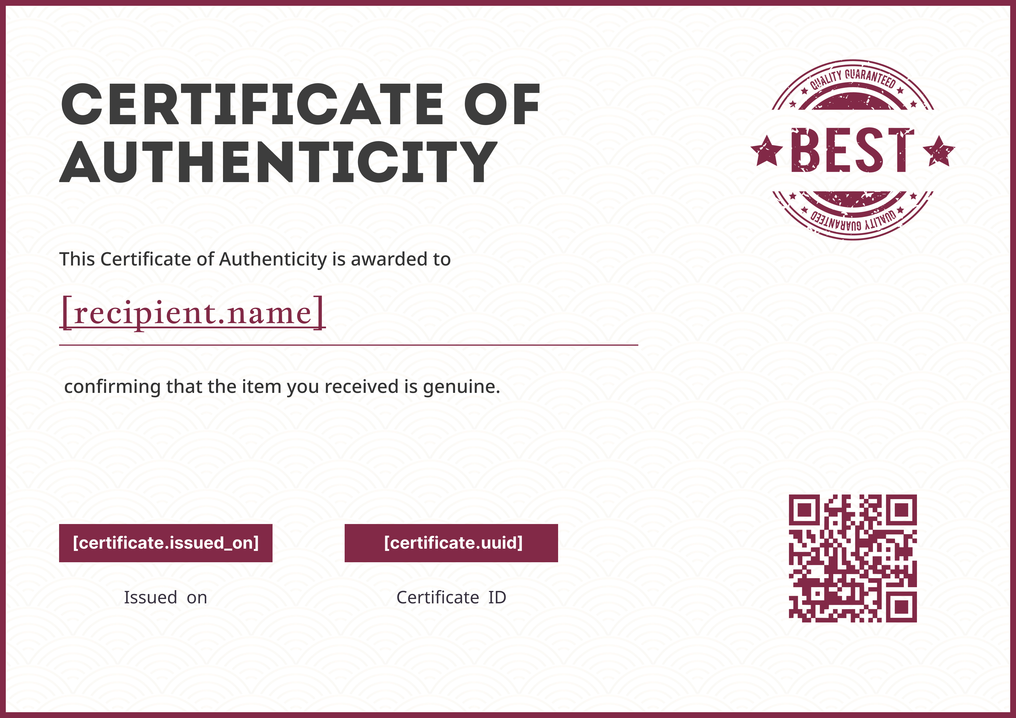 Burgundy Quality Seal Landscape — certificate of completion template preview