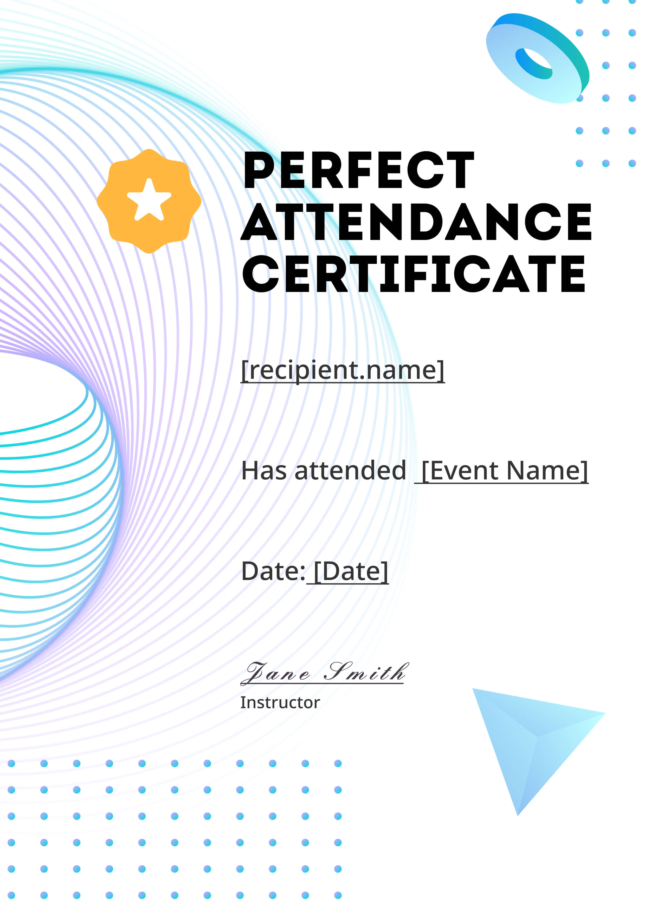 Modern Spiral Gradient Portrait — certificate of completion template