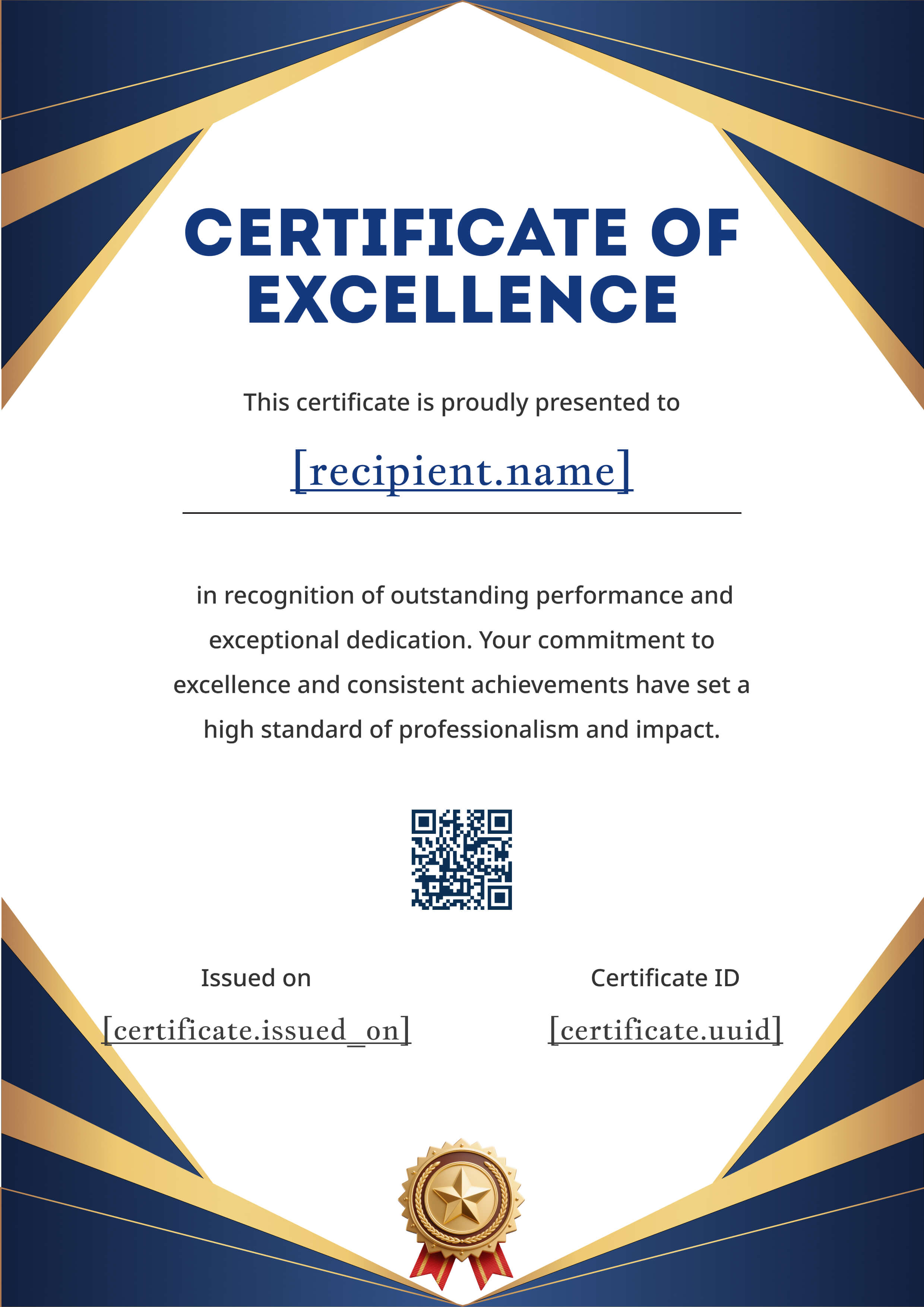Navy & Gold Prism Portrait — certificate of completion template preview