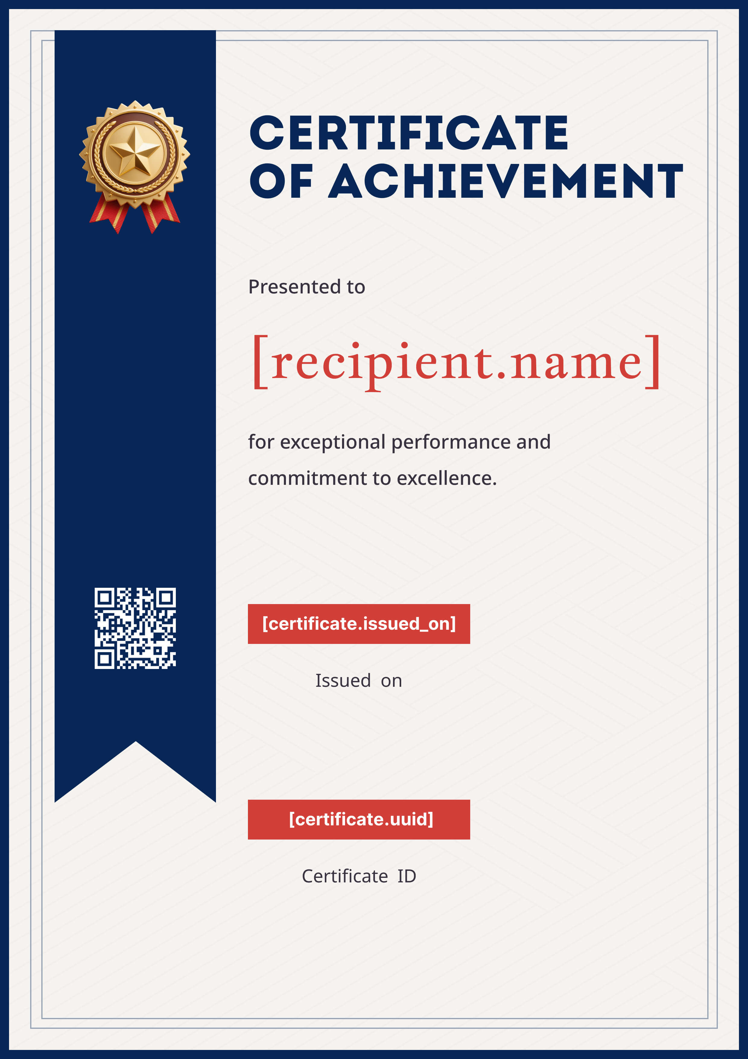Patriotic Navy Ribbon (Portrait) — certificate of completion template preview