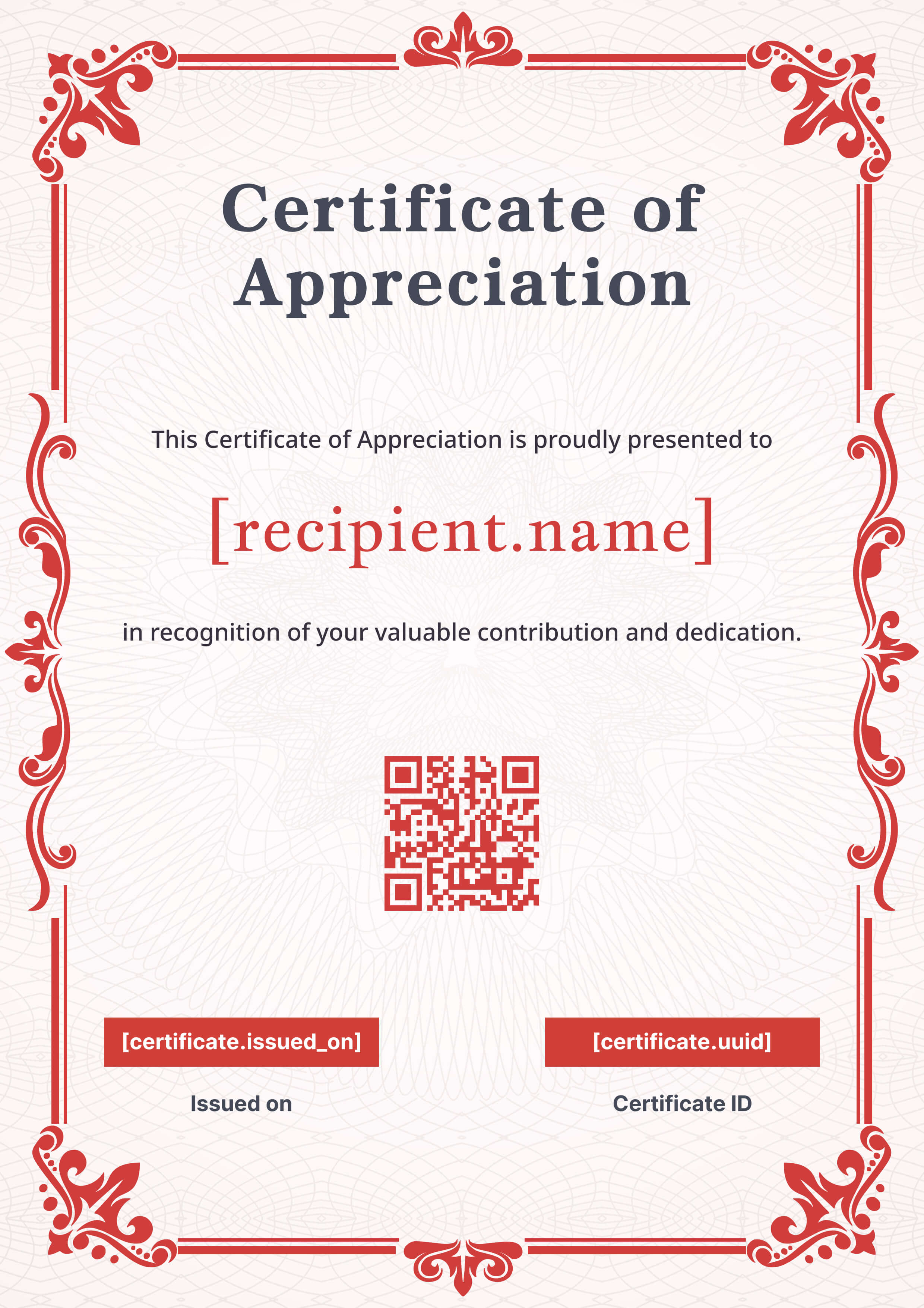 Classic Red Ornate Border — Portrait — certificate of completion template preview