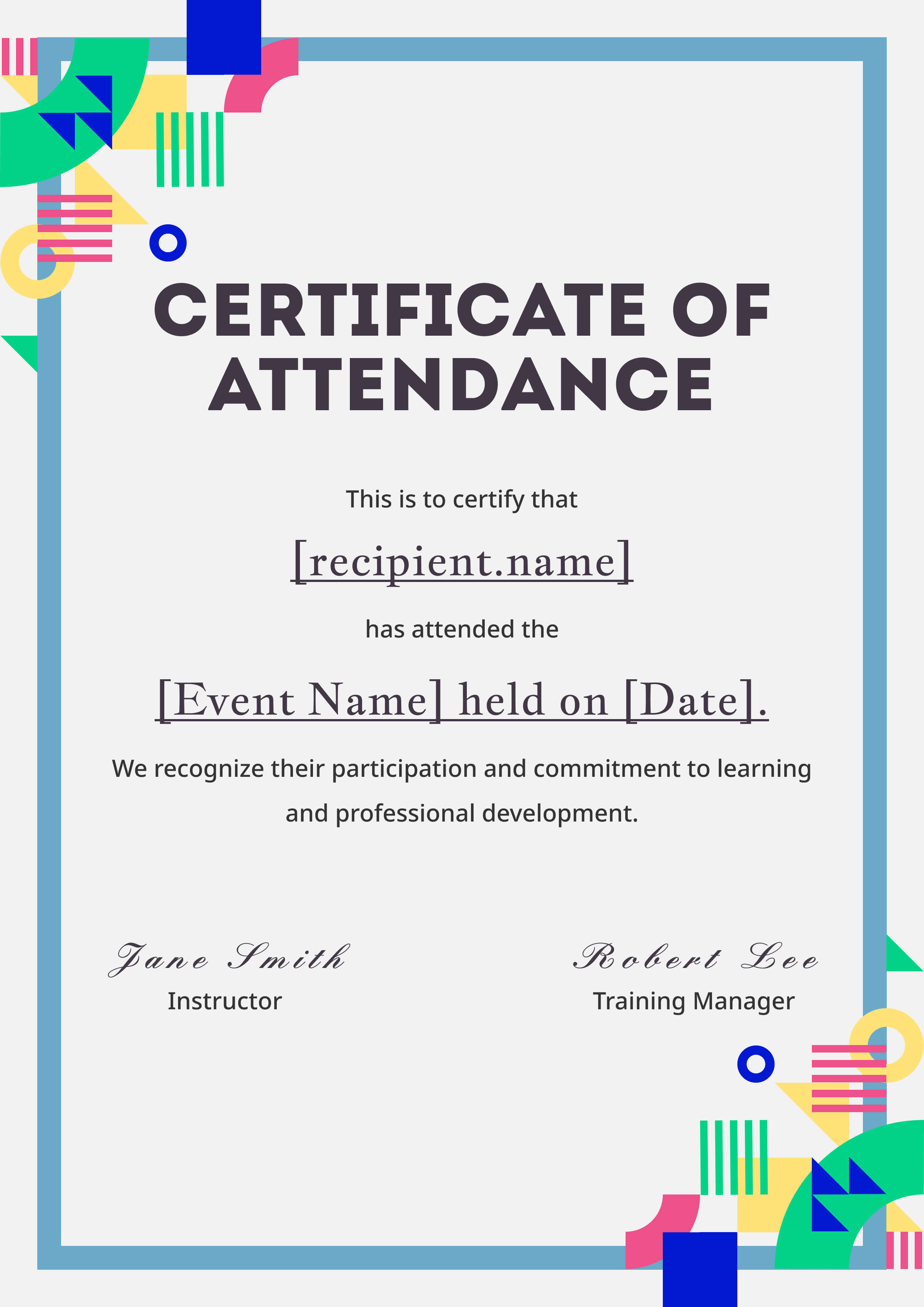 Playful Memphis Shapes Portrait — certificate of completion template preview
