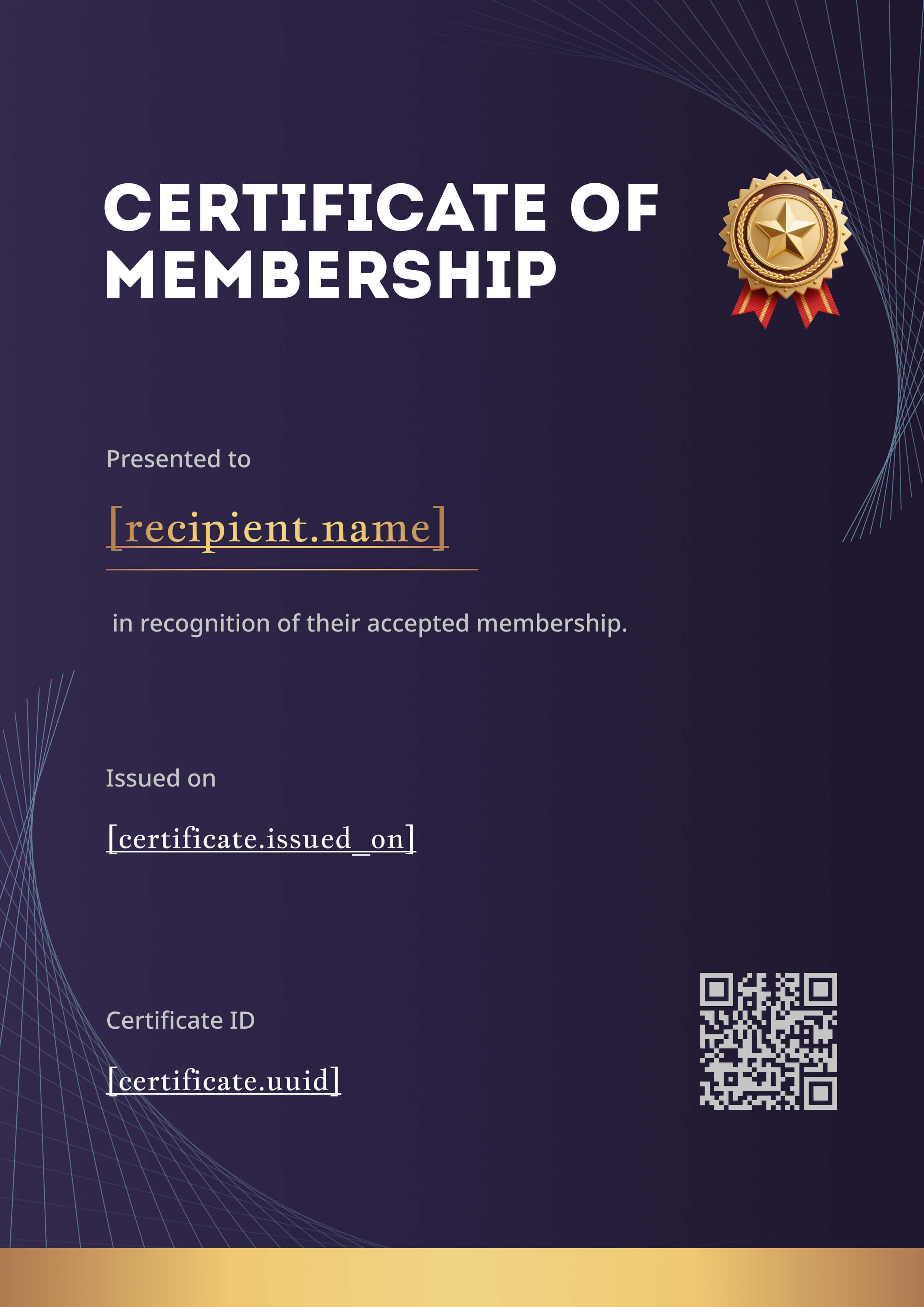 Midnight Purple Gold Medal Portrait — certificate of completion template