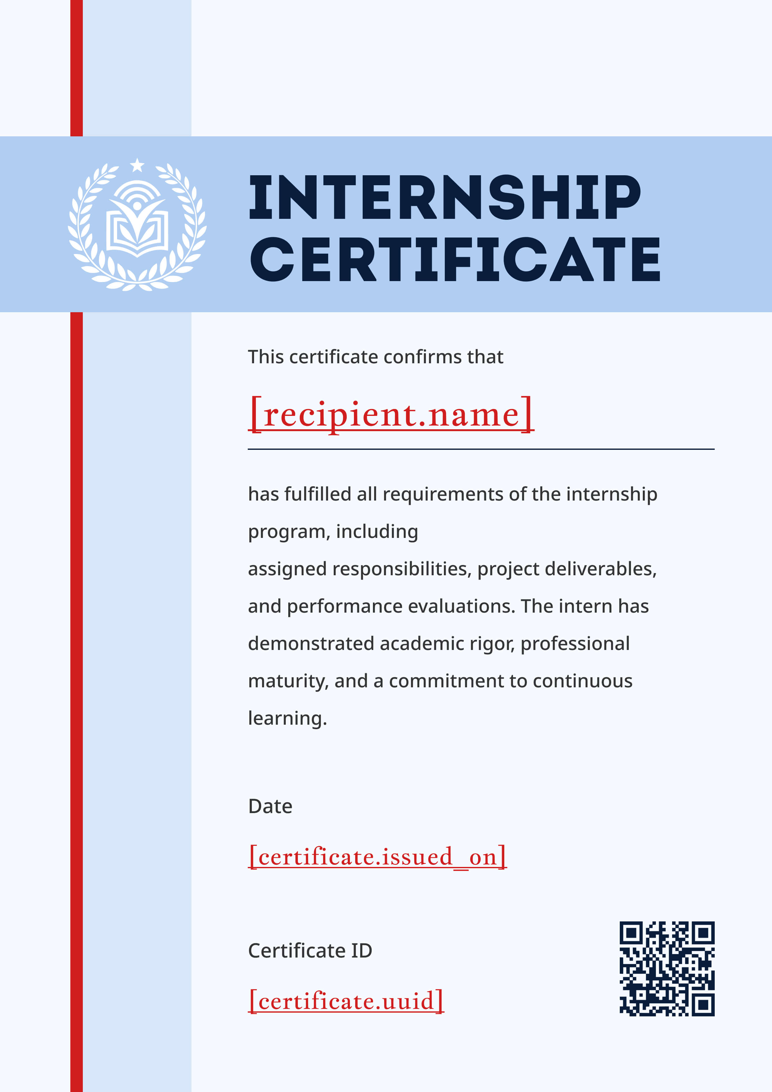 Blue Banner Red Stripe Internship Certificate (Portrait) — certificate of completion template preview