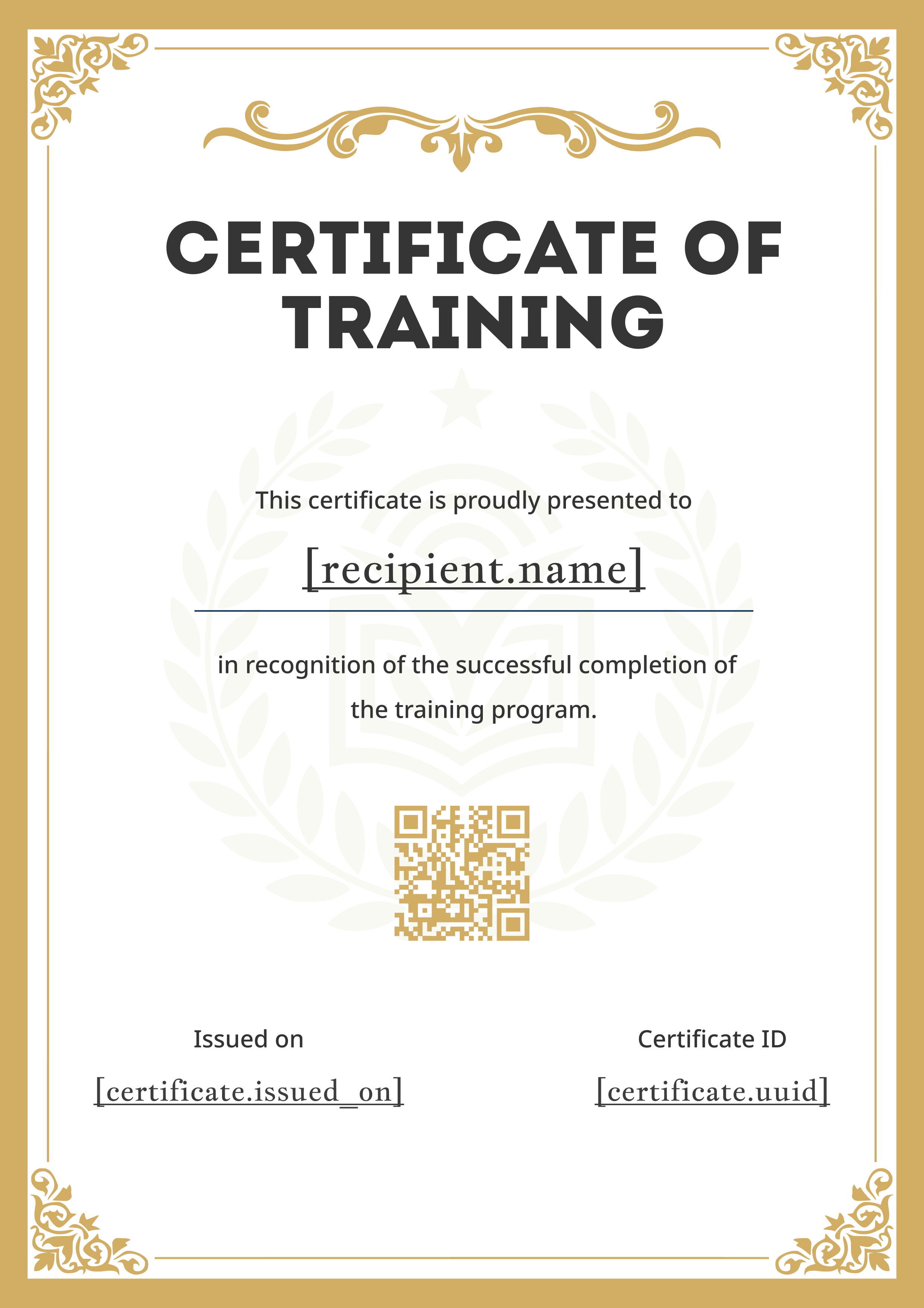 Classic Gold Flourish Training Certificate Portrait — certificate of completion template preview