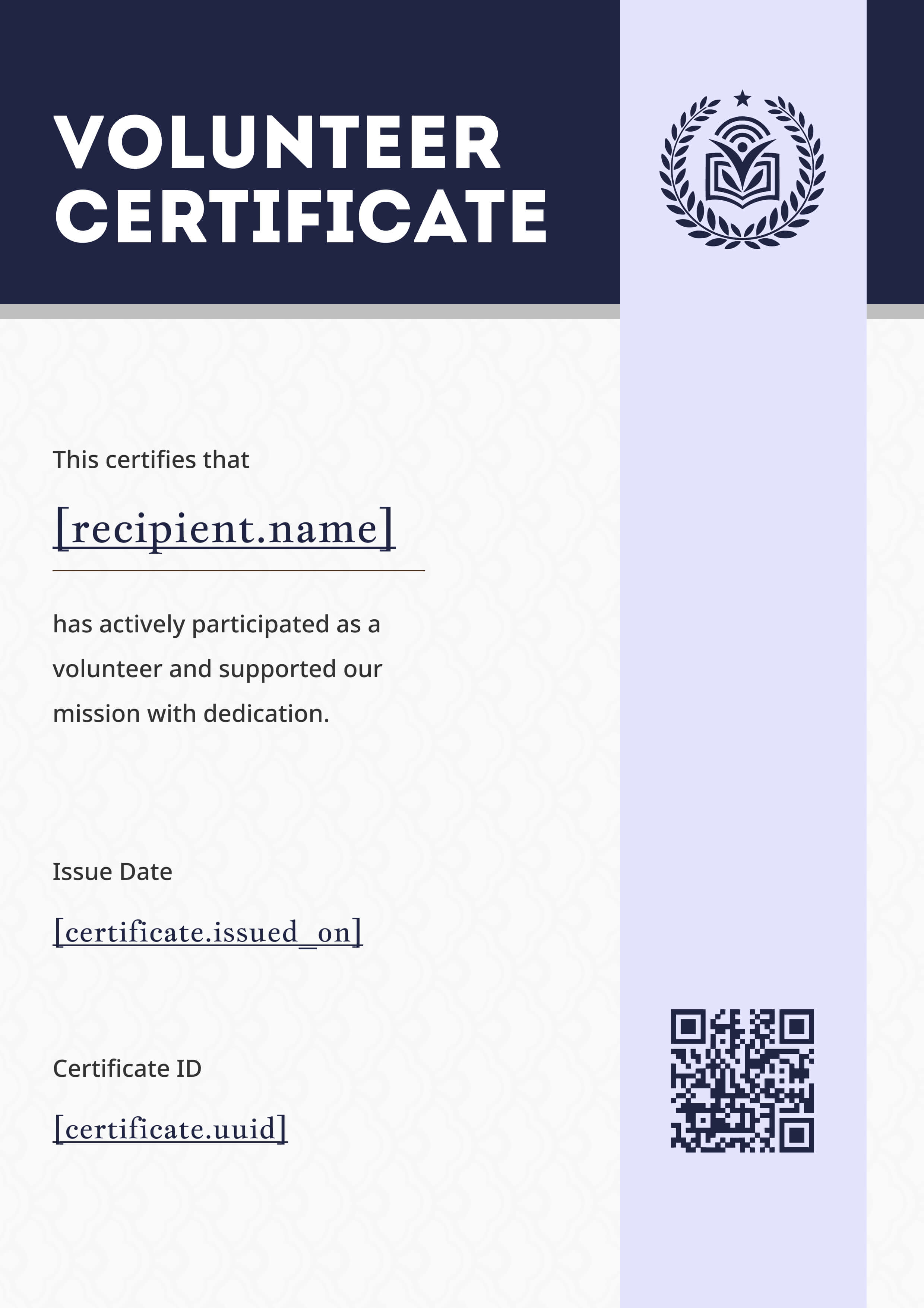 Navy Ribbon Volunteer Portrait — certificate of completion template