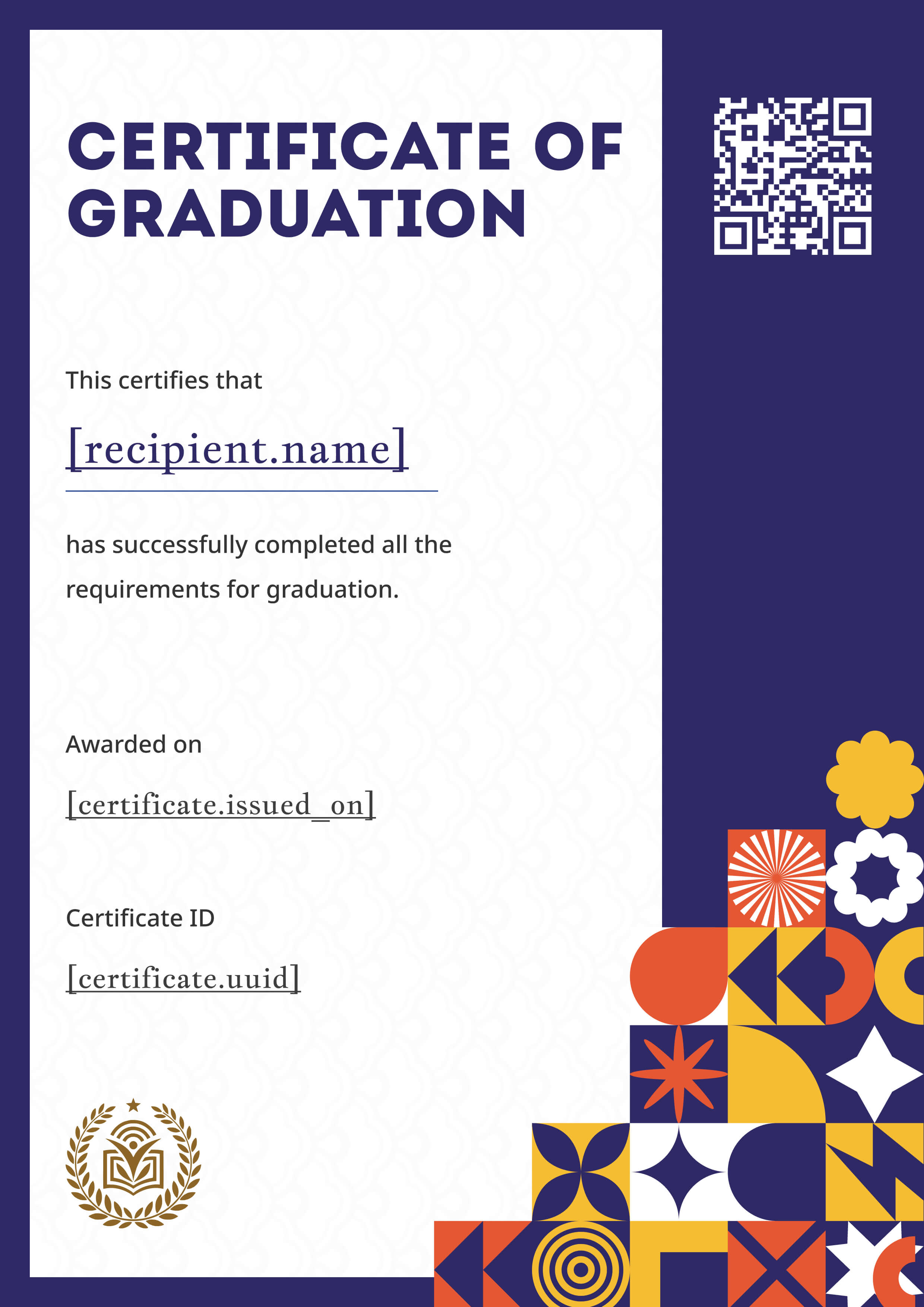 Navy Mosaic Graduation Portrait — certificate of completion template preview