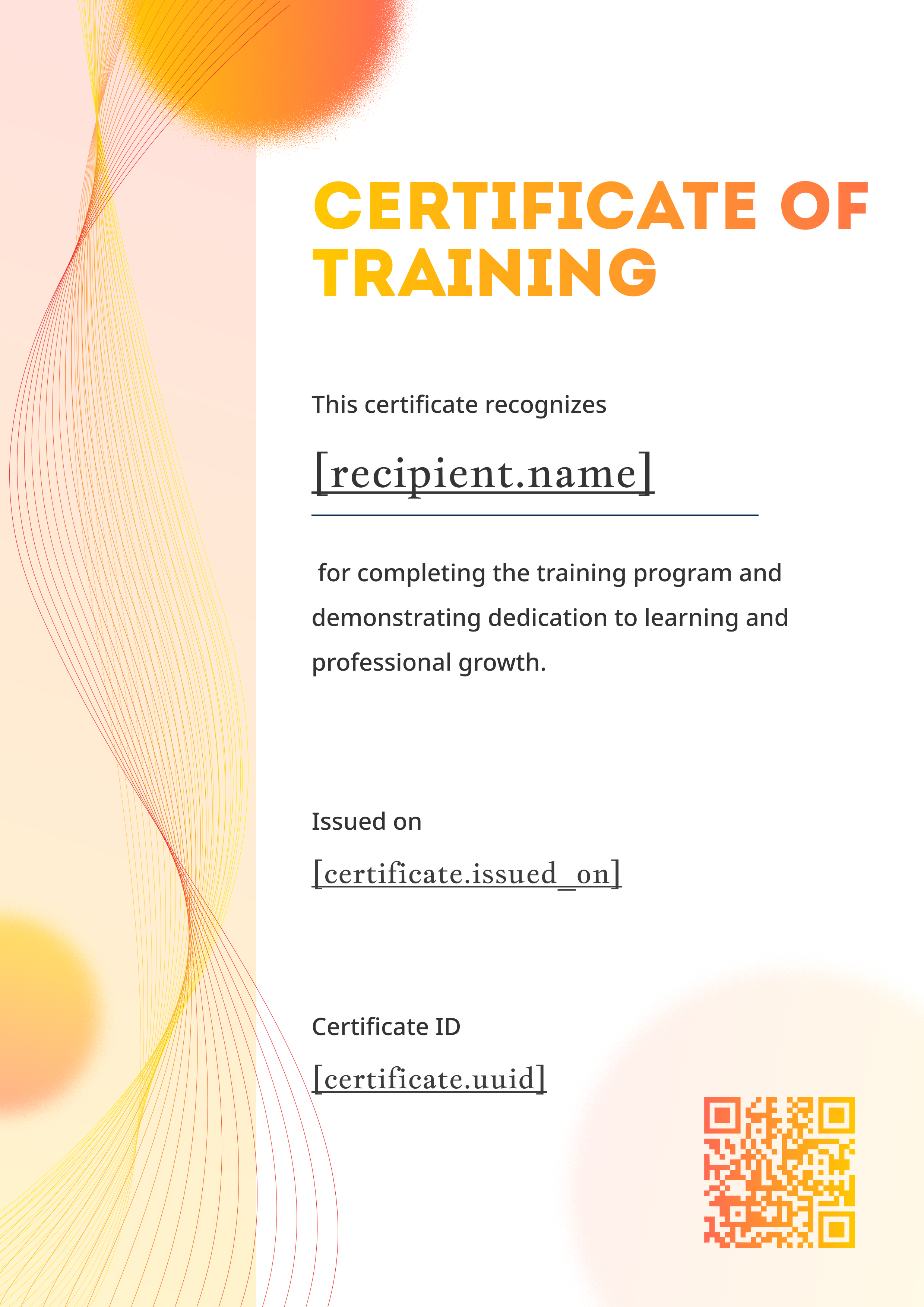Sunset Gradient Training Certificate Portrait — certificate of completion template preview