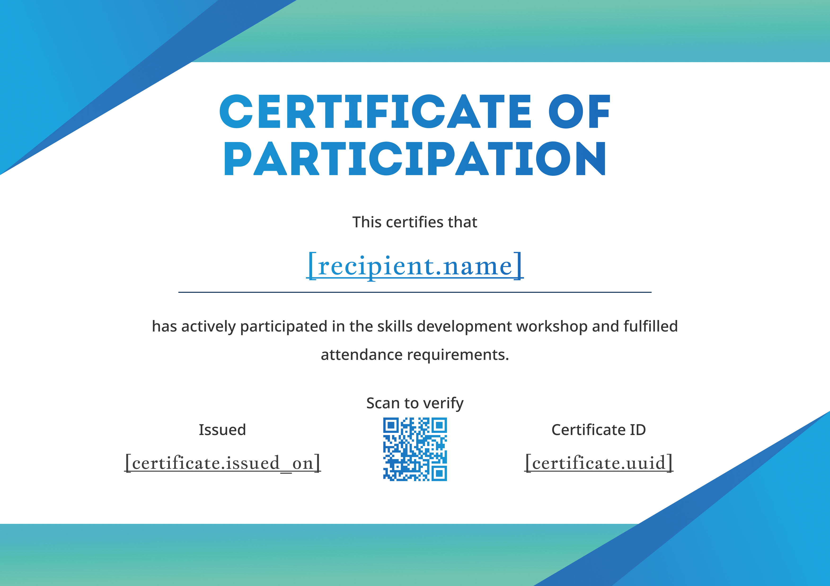Teal Diagonal Geometric (Landscape) — certificate of completion template preview