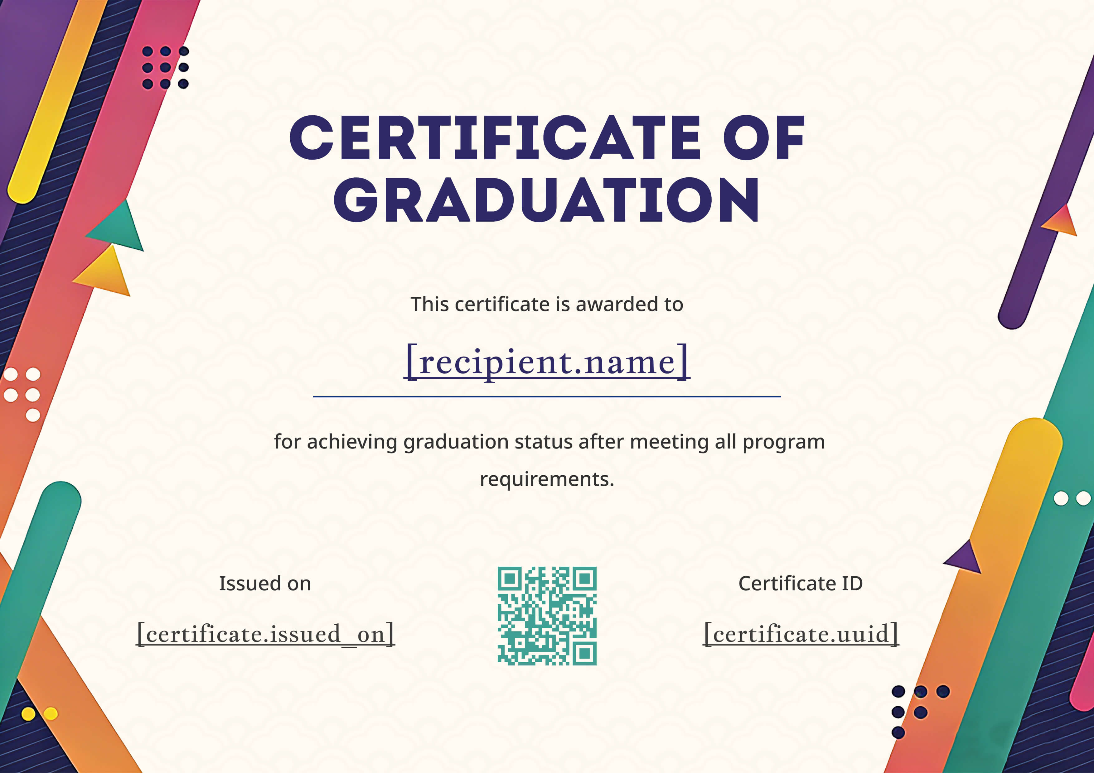 Retro Neon Stripes Graduation — certificate of completion template preview