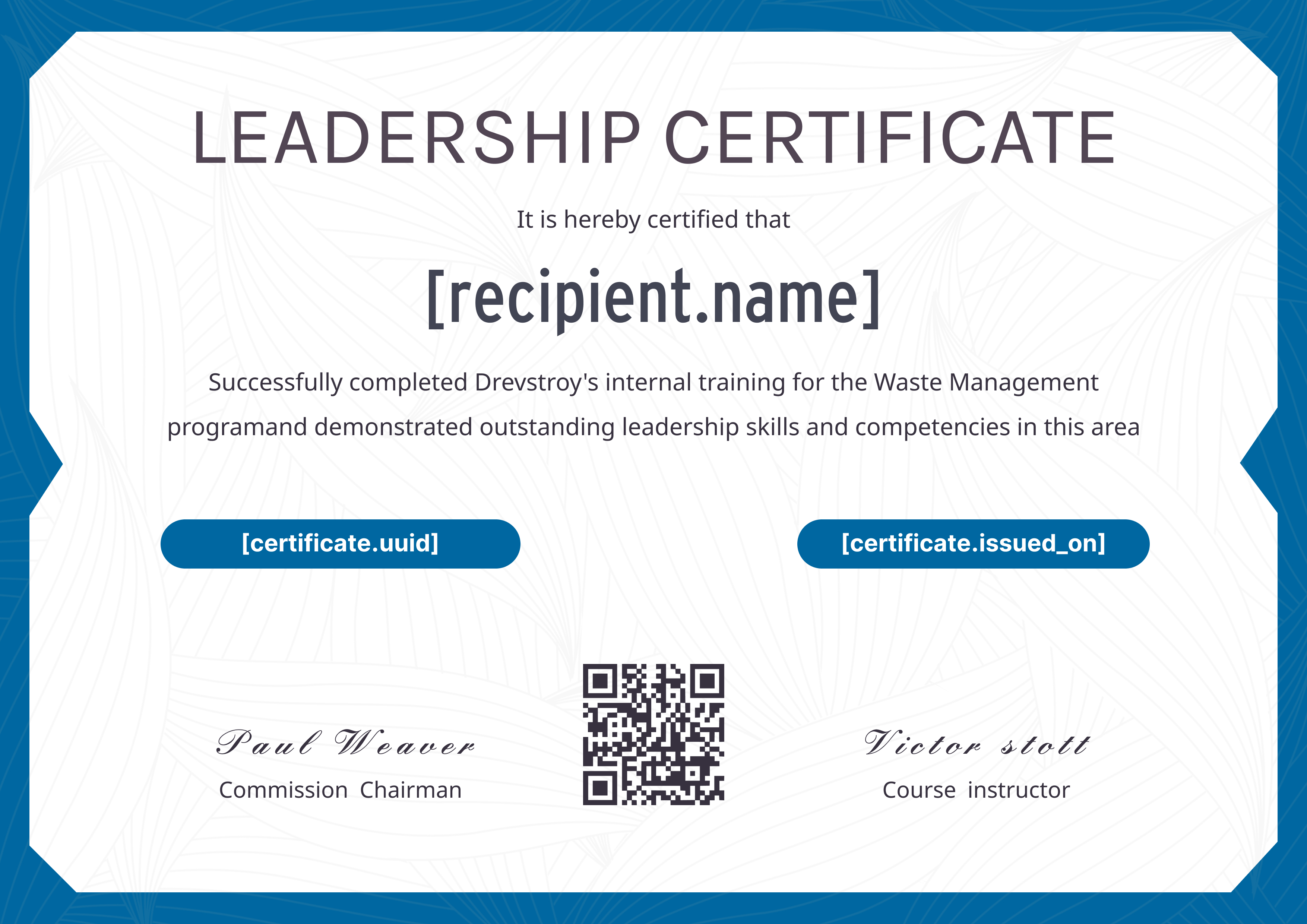 Leadership Bold Blue Border — certificate of completion template preview