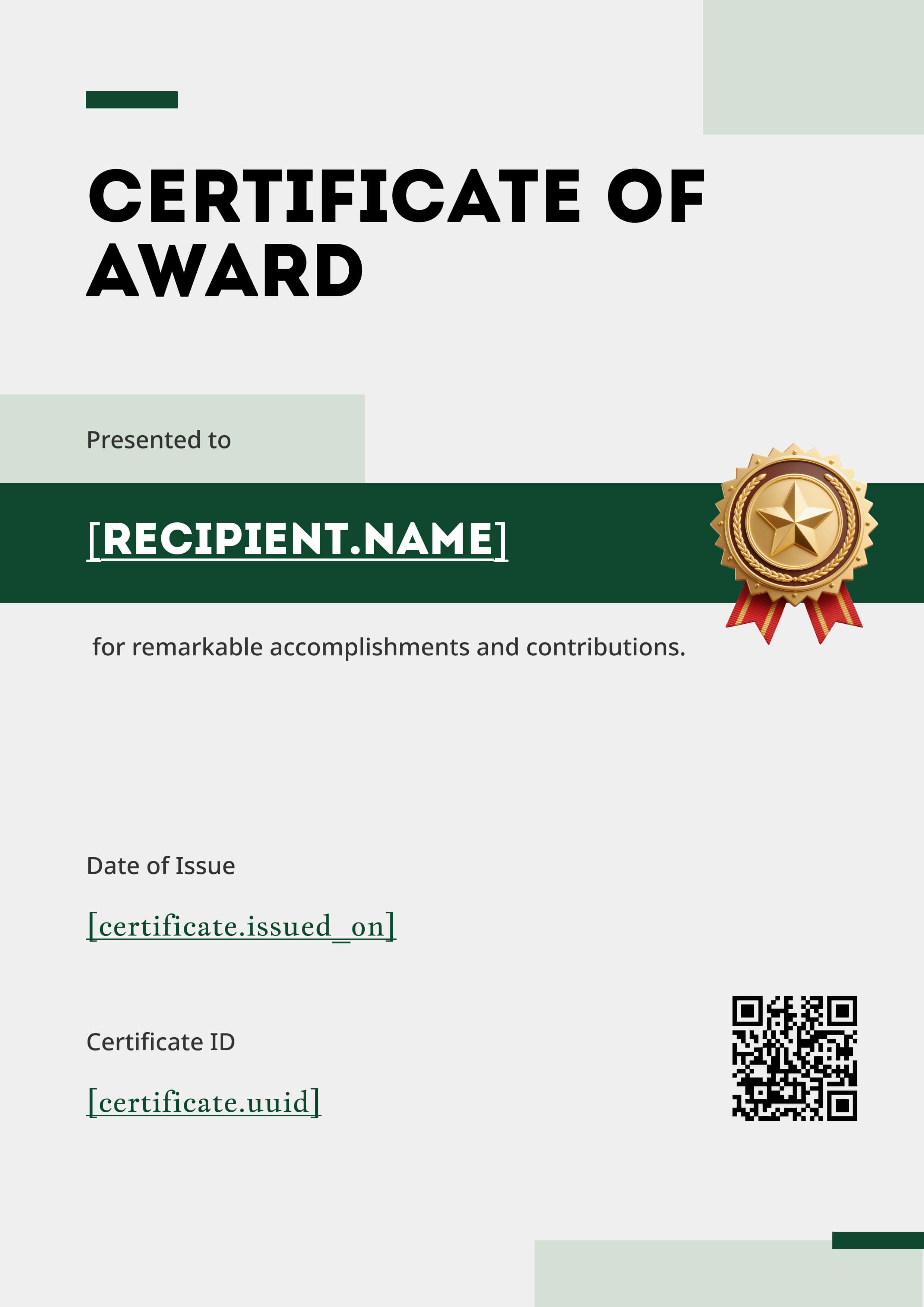 Forest Green Minimal Portrait — certificate of completion template preview
