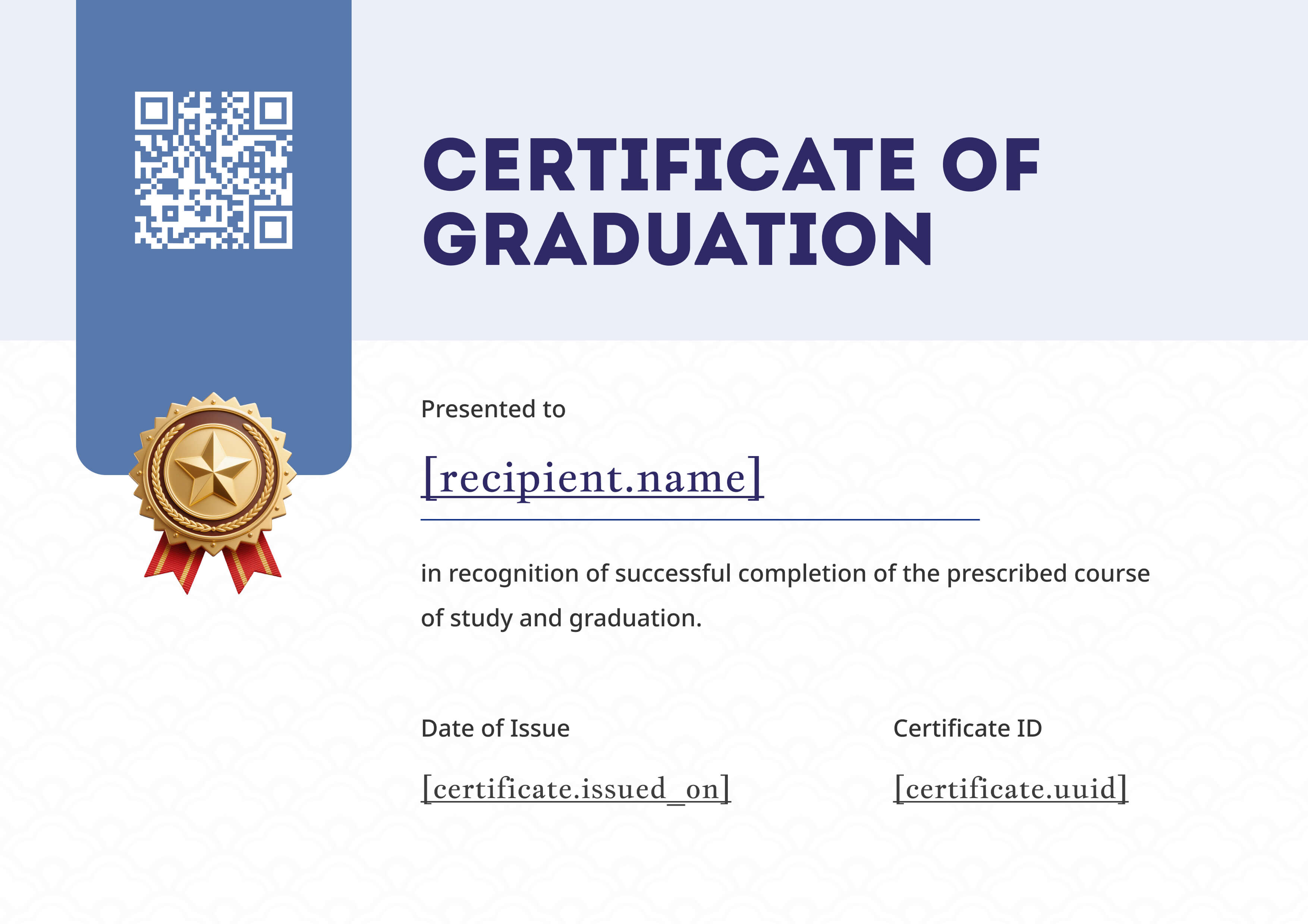 Blue Ribbon Medal Graduation — certificate of completion template preview
