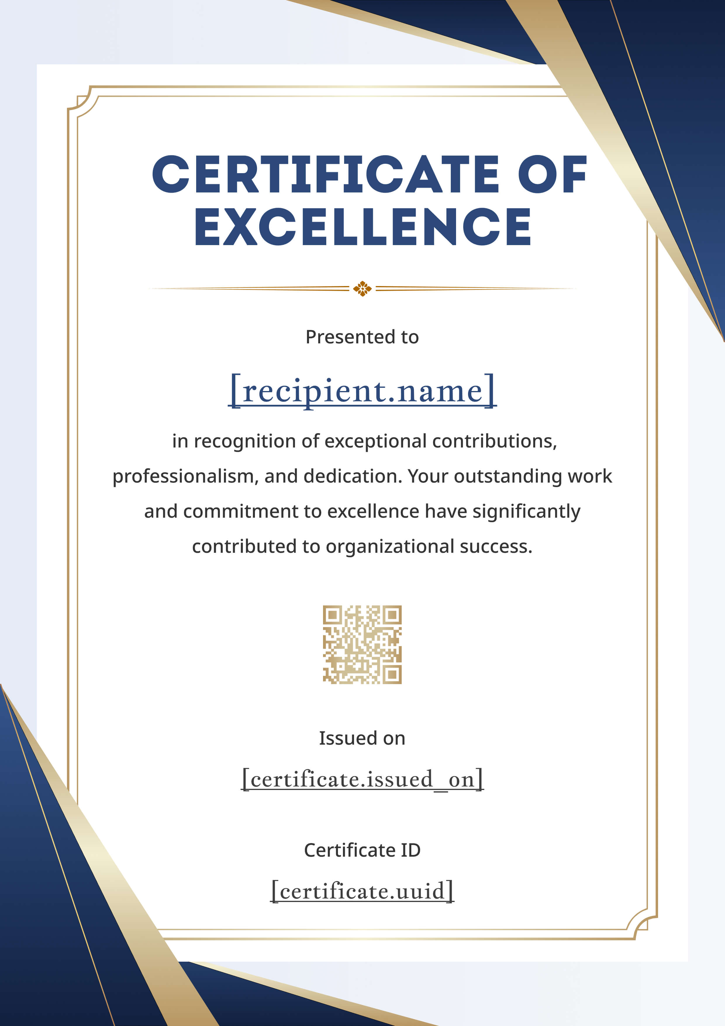 Classic Navy Corners Portrait — certificate of completion template preview